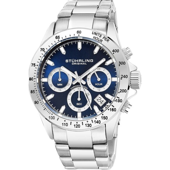 Stuhrling 3960 2 Quartz Chronograph Date Stainless Steel Bracelet Mens Watch - Picture 8 of 12